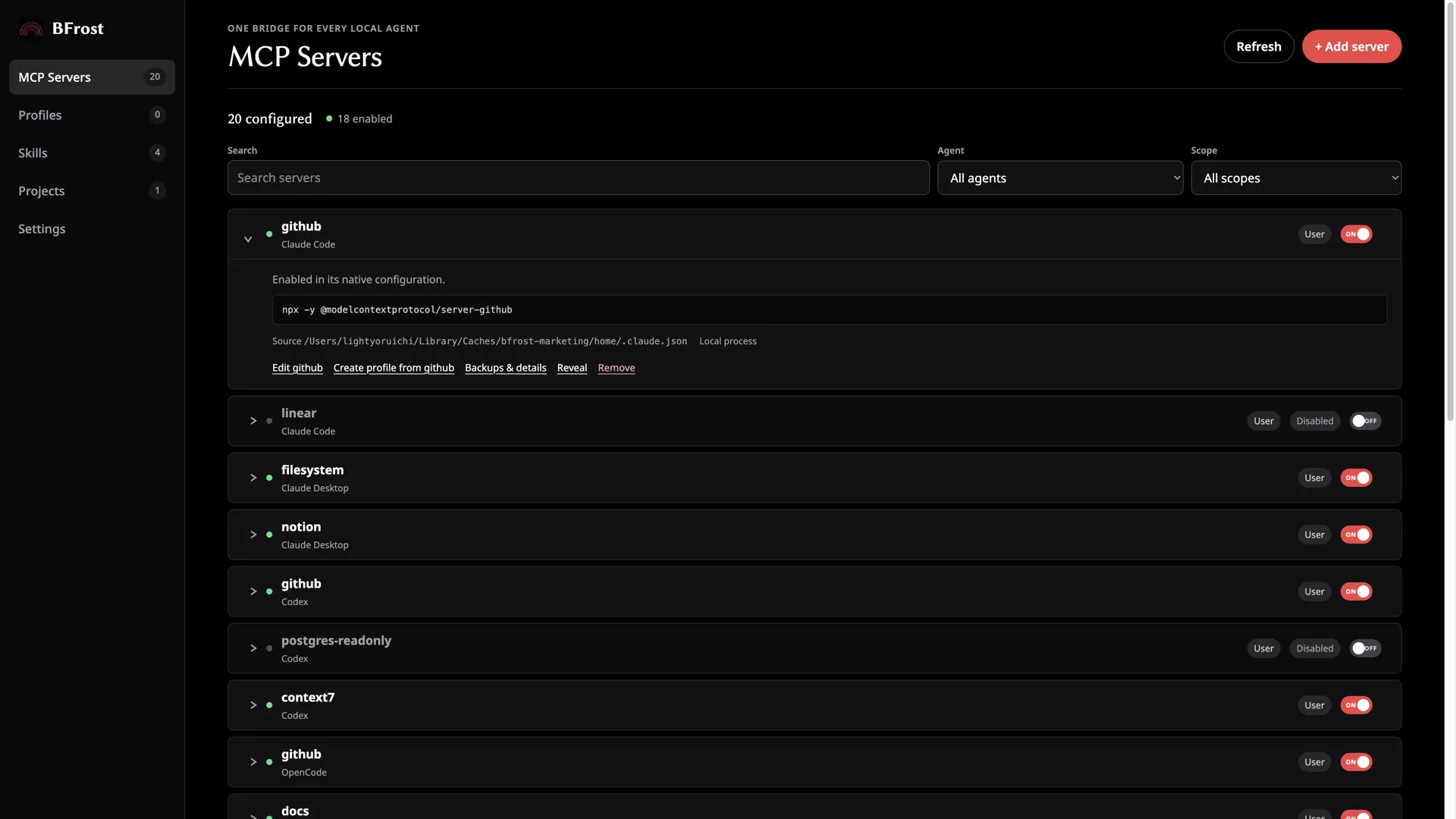 Turn servers on or off.